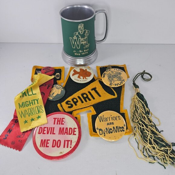 Other - Vintage Warriors Spirit Memorabilia Lot Buttons Ribbons Pennant Mug & Tassel